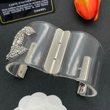 18K CC Pearl Diamond Transparent Cuff Bracelet
