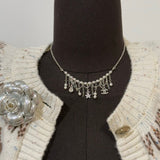 18K CC 26C Pearl Diamond Tassel Choker Necklace