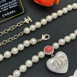 18K CC Heart Pearl Chain Necklace