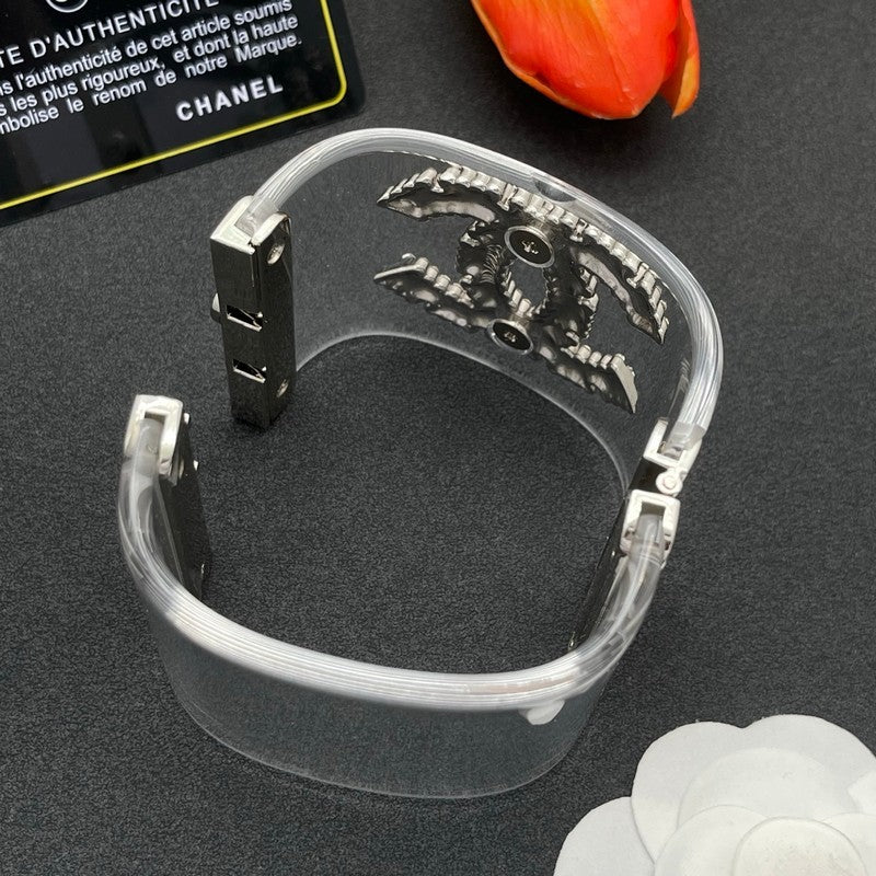 18K CC Pearl Diamond Transparent Cuff Bracelet