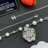 18K CC Color Crystal Pearl Chain Necklace