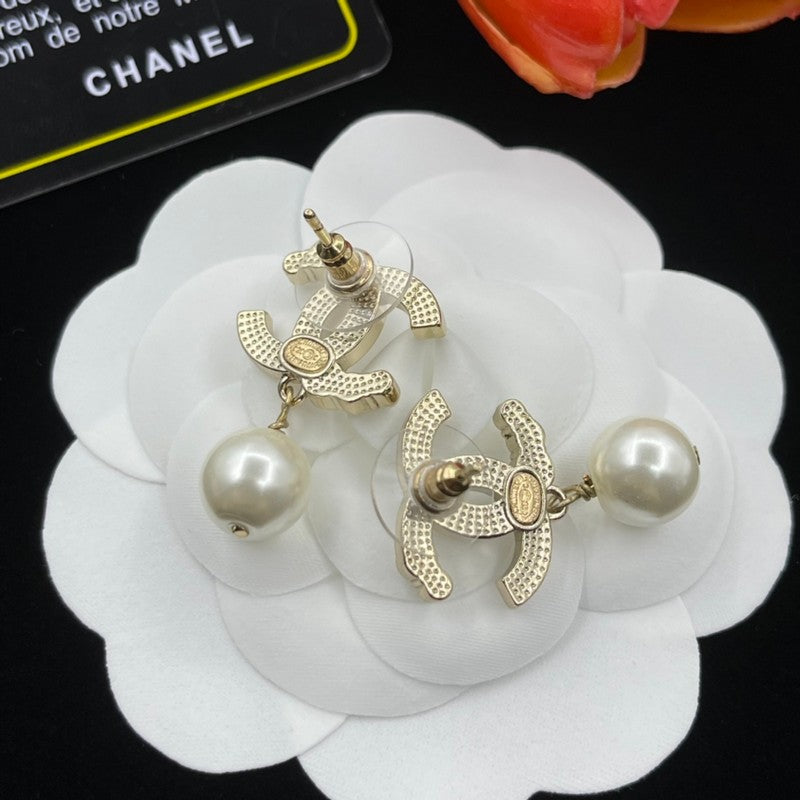 18K CC Pearl Drop Earrings