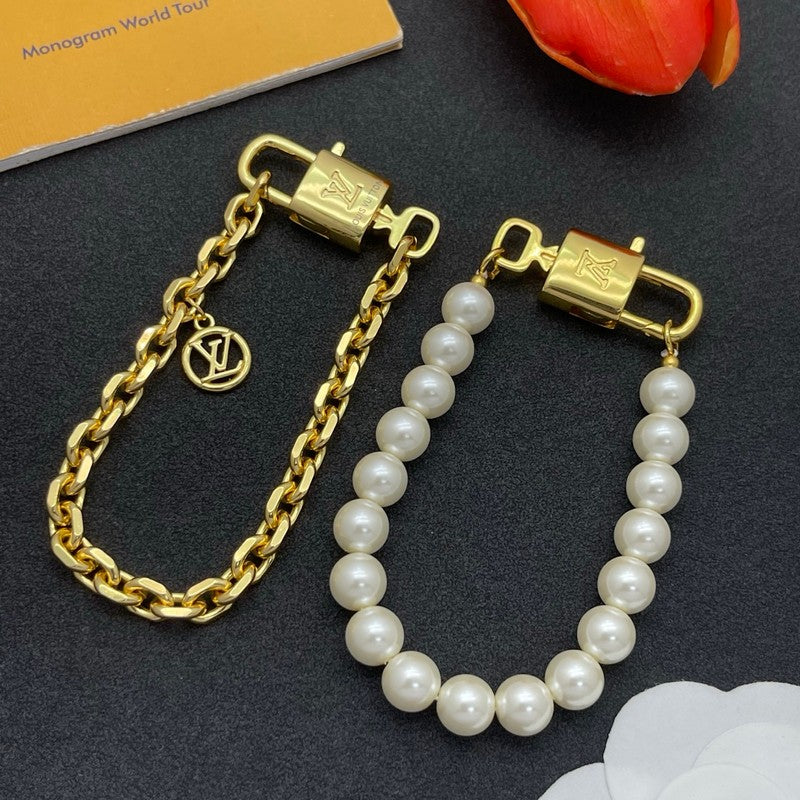 18K Louis Pearl & Gold Chain Bracelet Set