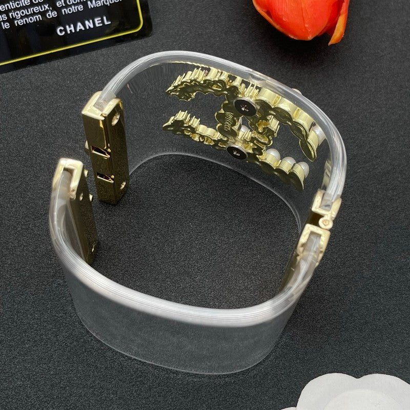 18K CC Pearl & Diamond Transparent Cuff Bracelet