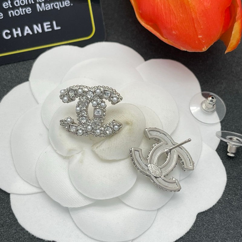 18K CC Pearl & Diamond Earrings