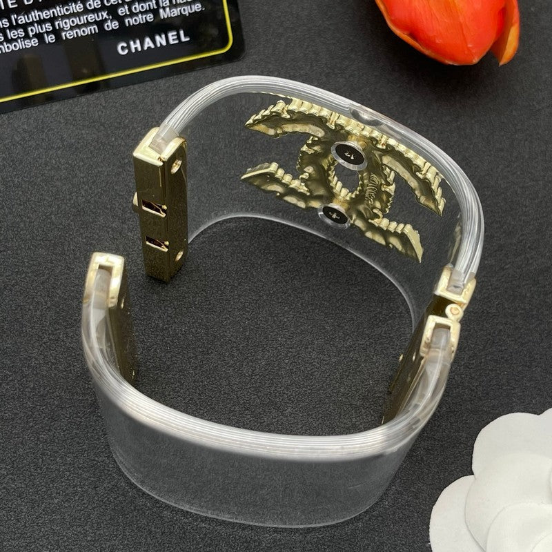18K CC Pearl Diamond Transparent Cuff Bracelet