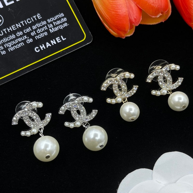 18K CC Pearl Drop Earrings