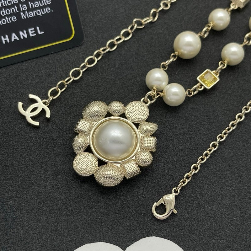 18K CC Color Crystal Pearl Chain Necklace
