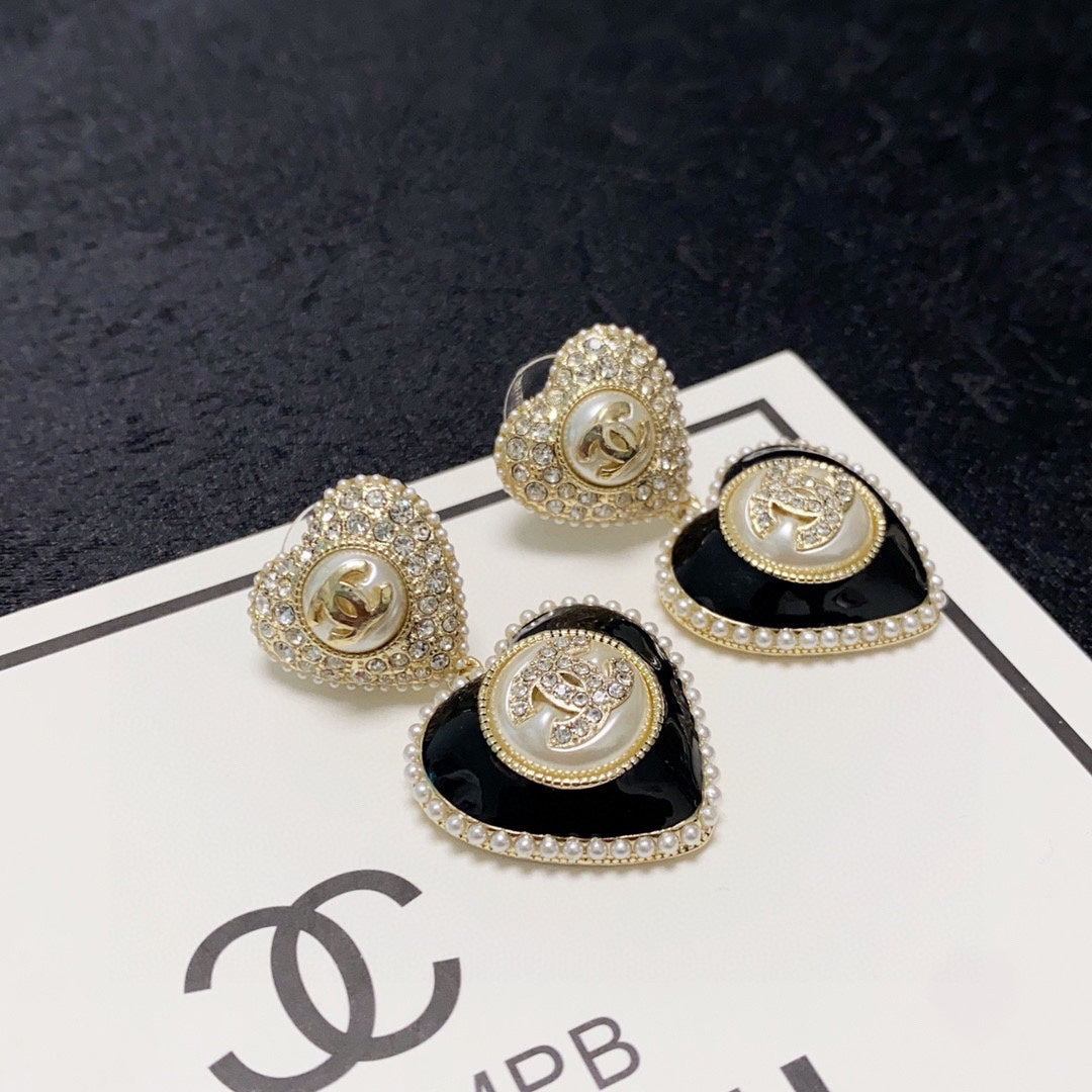 18K CC Black Heart Earrings