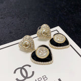 18K CC Black Heart Earrings