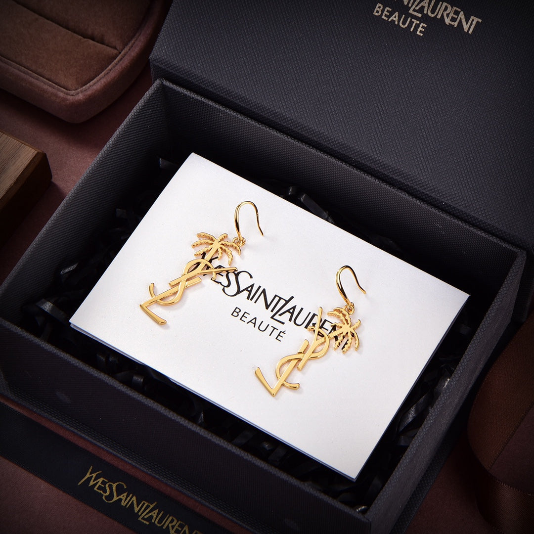 18K Saint Monogram Palmier Statement Earrings