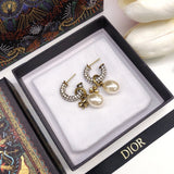 18K CD March Grass Pearl Crystals Earrings