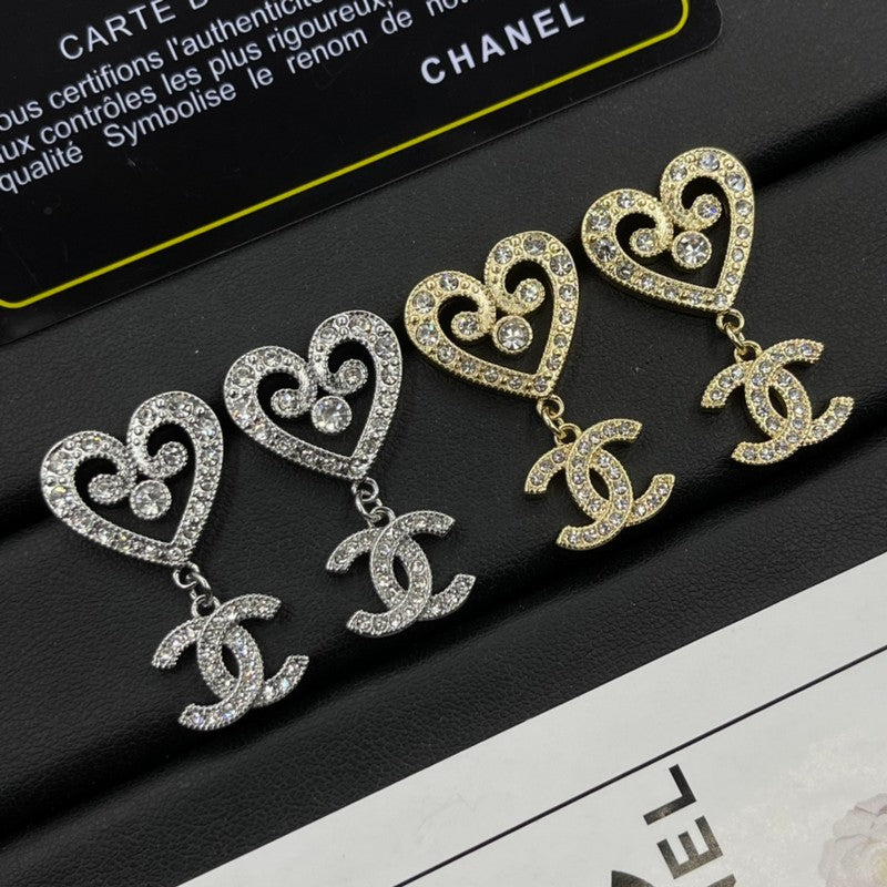 18K CC Diamond Heart Earrings