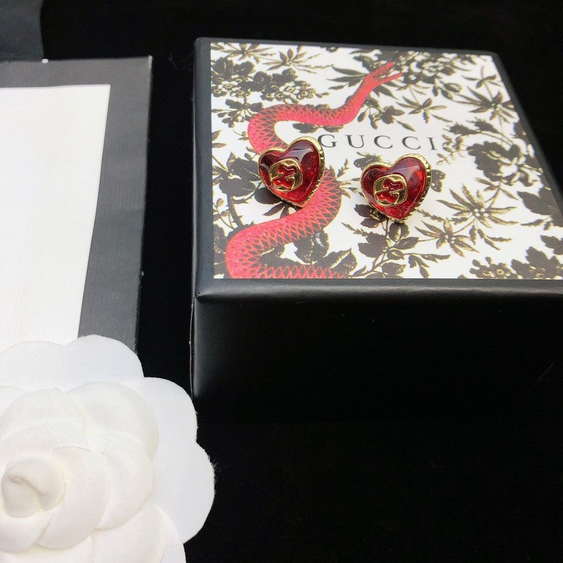 18K GG Heart Red Crystal Earrings