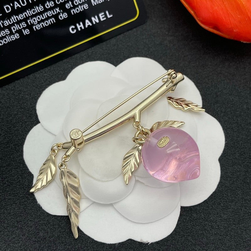 18K CC Pink Crystal Heart Brooch