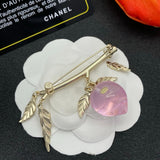 18K CC Pink Crystal Heart Brooch