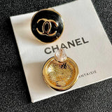 18K CC Black & White Round Gold Earrings