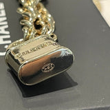 18K CC Black Leather Gold Lock Necklace