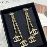 18K CC Long Tassel Diamond Earrings