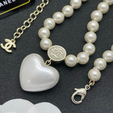 18K CC Heart Pearl Chain Necklace