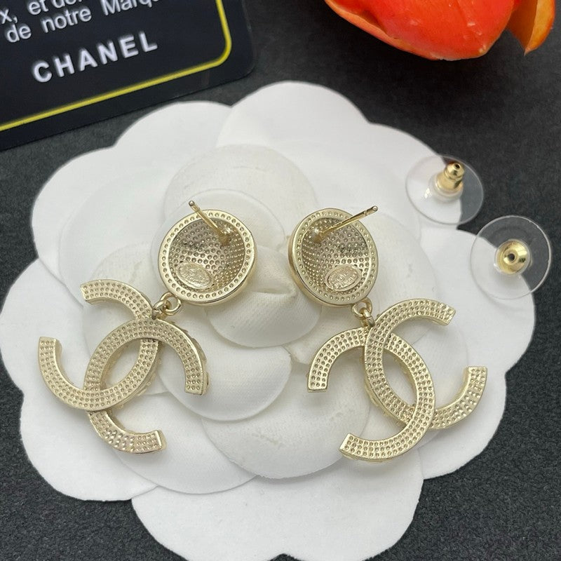 18K CC Pearl & Diamond Drop Earrings