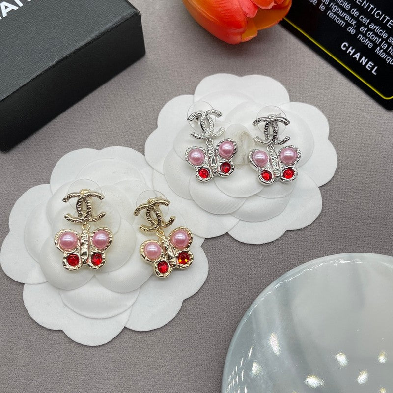 18K CC Pink Butterfly Gold Earrings