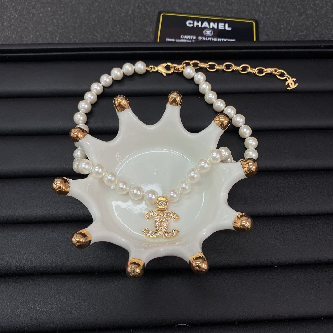 18K CC Pearl Chain Necklace