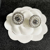 18K CC Pearl Round Vintage Earrings