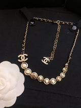 18K CC Pink Crystals Leather Necklace