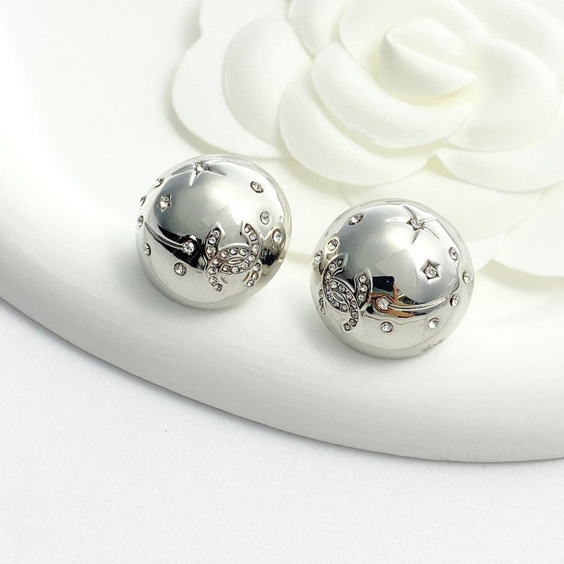18K CC 24C Star Round Gold Earrings