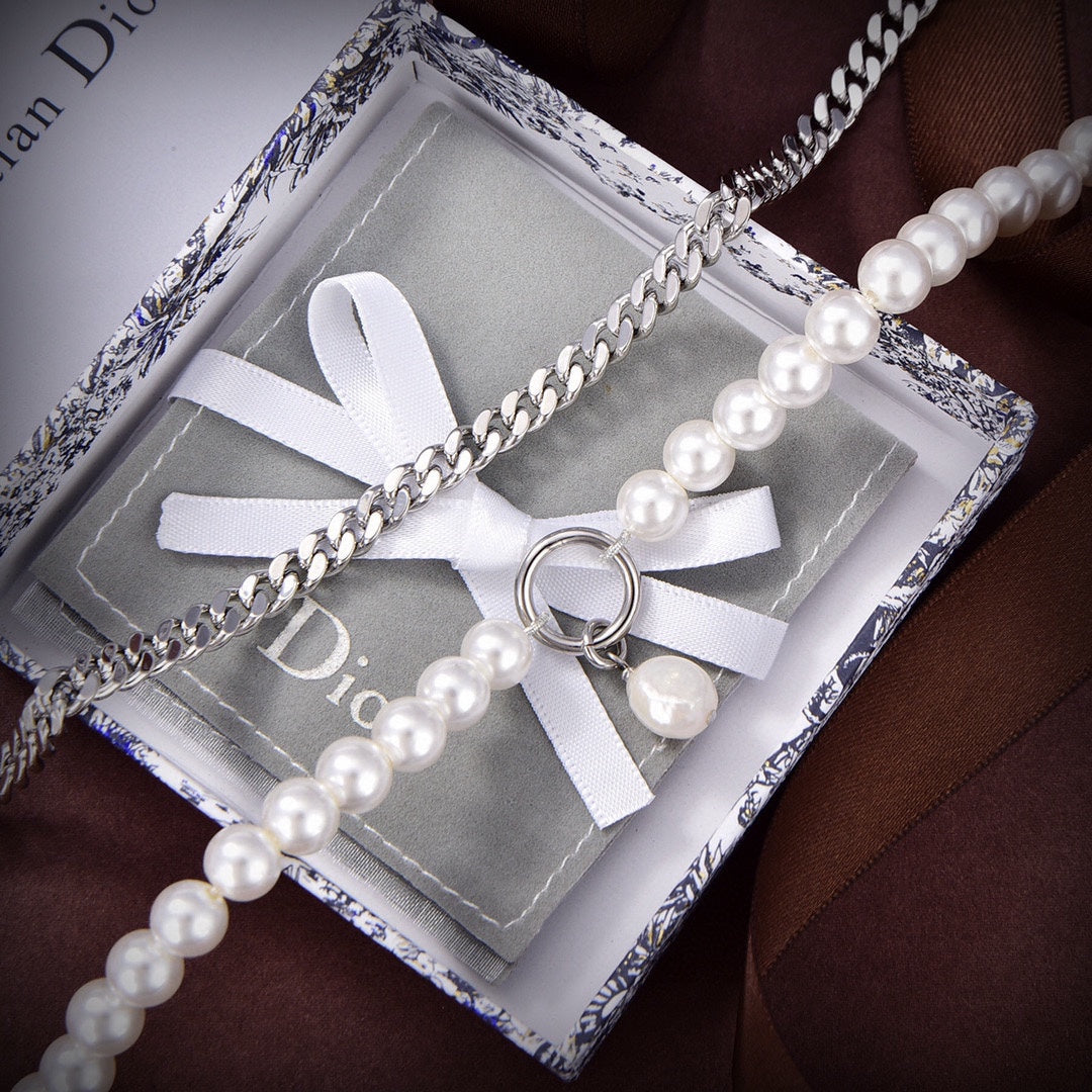 18K CD Triomphe Gourmette Pearls Necklace