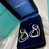 18K T Double Heart Diamond Earrings