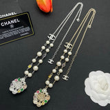 18K CC Color Crystal Pearl Chain Necklace