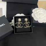 18K CC Leather Gold Earrings